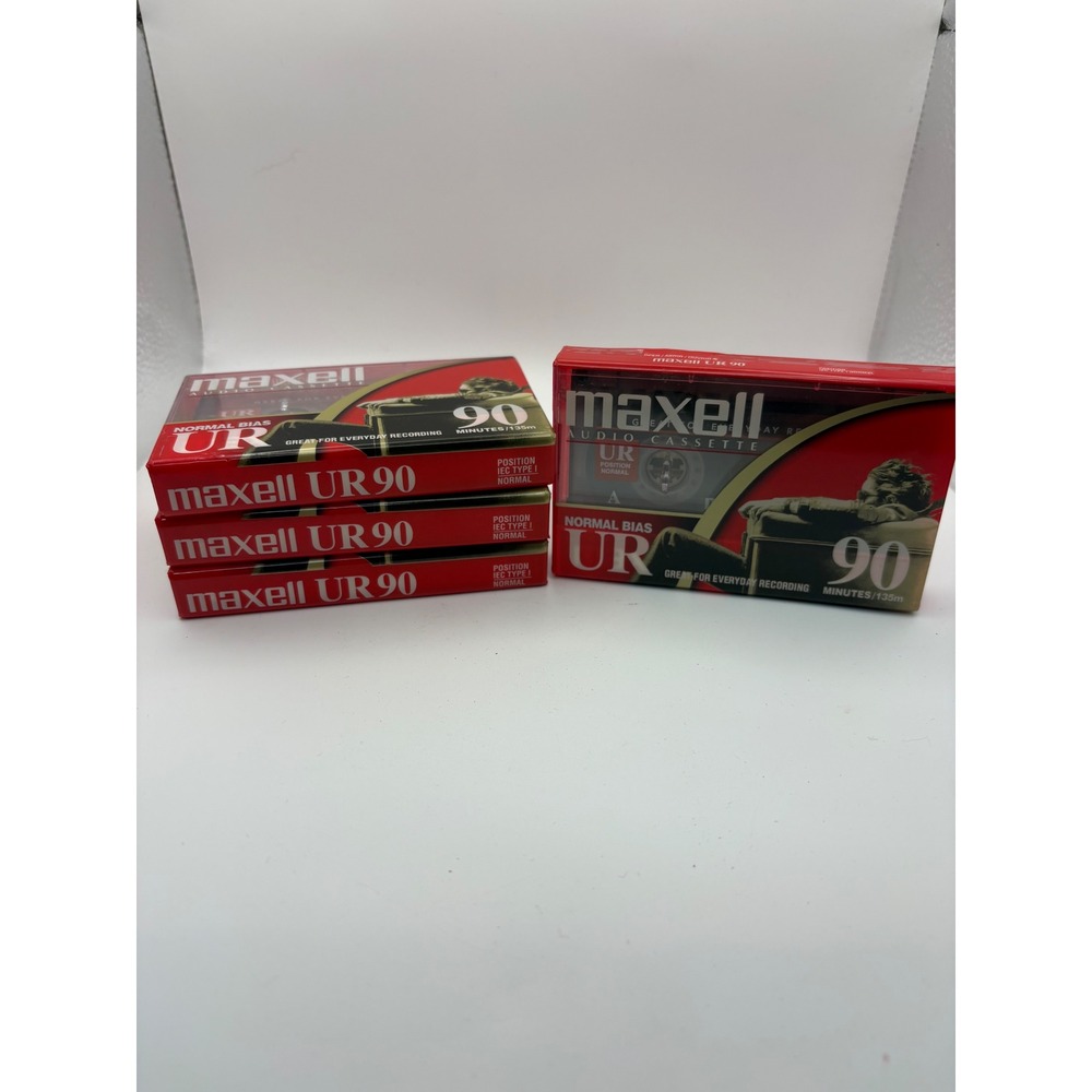 NOS - 4 Maxell UR 90 Normal Bias Audio Cassette Tapes Sealed 90 Minute Blank